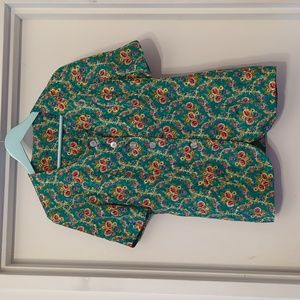 Vintage Teal Floral Button Up Blouse M